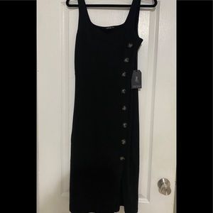 Popular Basics Button Detail Fitted Dress w/ slit